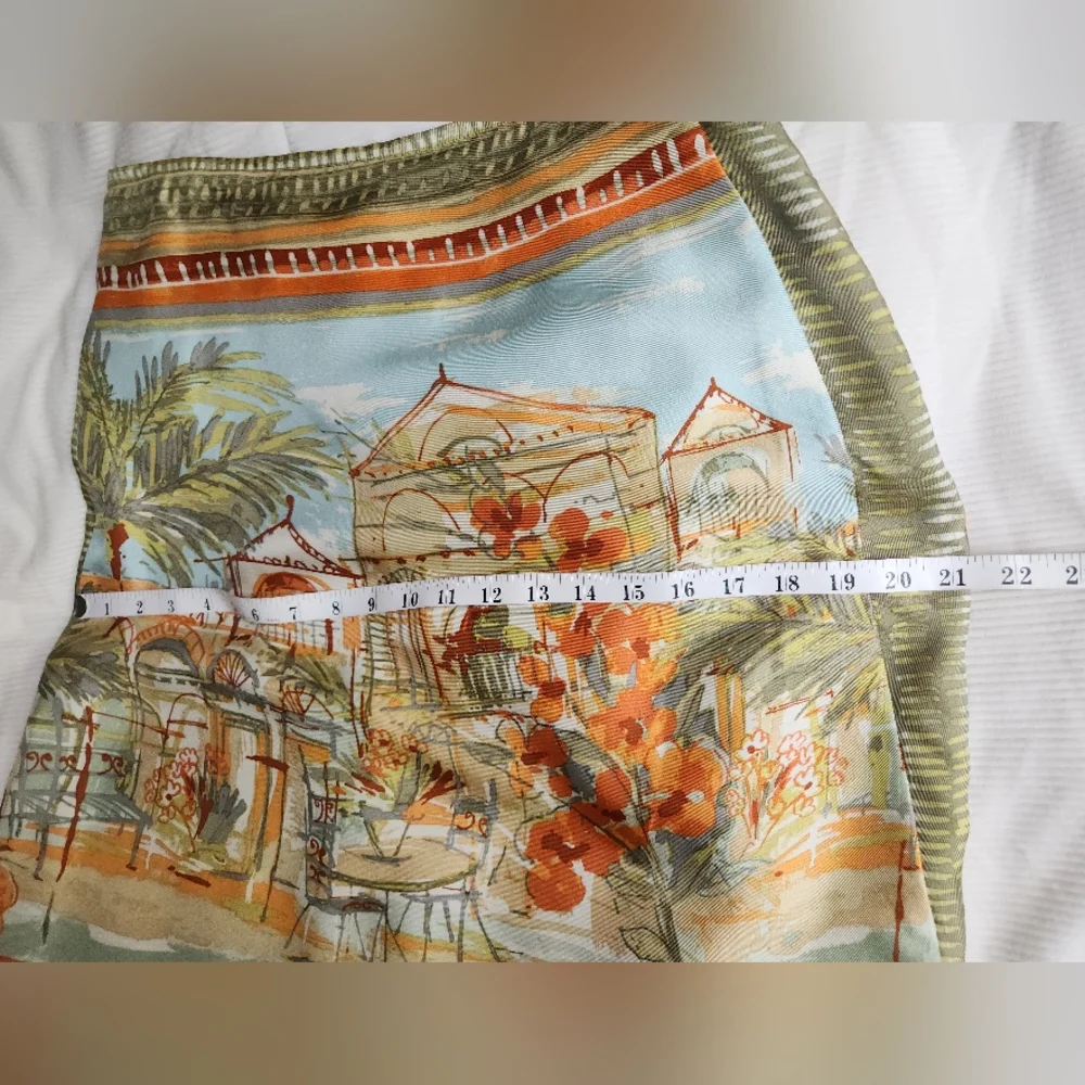 Sigrid Olsen 100% Silk Skirt Artsy Outdoor Cafe Print Sz 4 Nwot. SKIRT ONLY